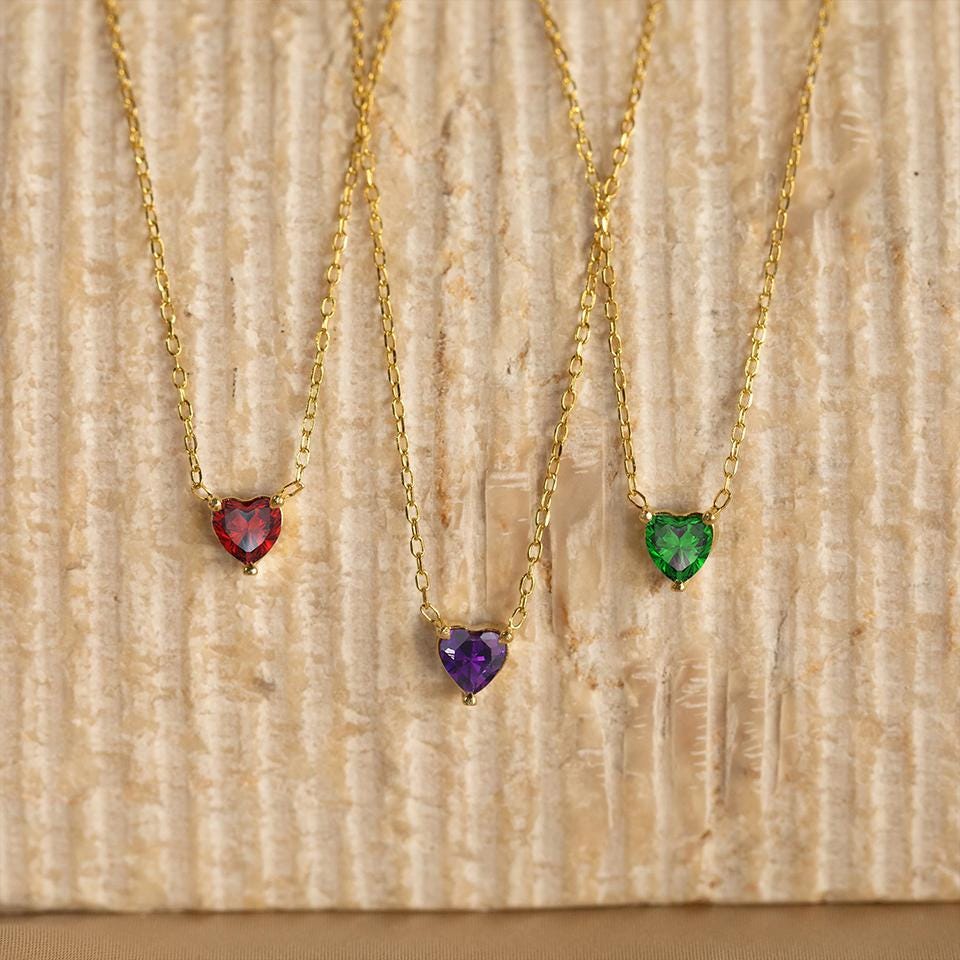 Custom Heart Birthstone Necklace